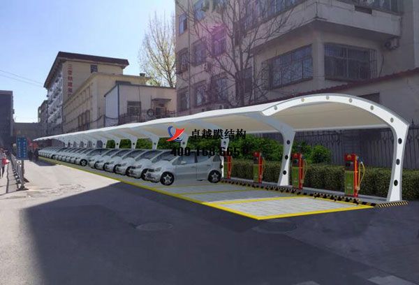 洛寧膜結(jié)構(gòu)充電站樁車棚【洛寧縣西部兄弟食品有限公司等】工程設計施工案例