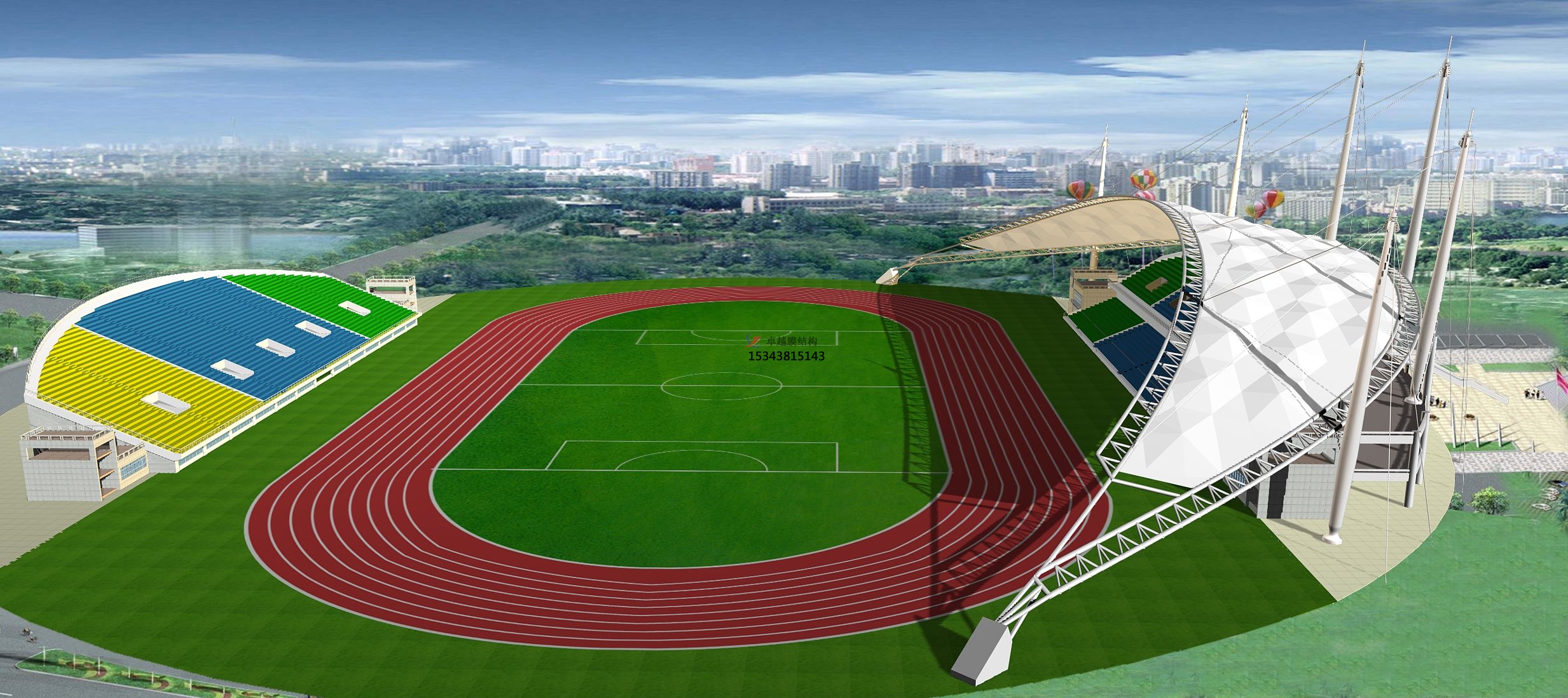 鶴壁淇縣體育公園膜結(jié)構(gòu)【看臺(tái)雨棚】門球場(chǎng)案例