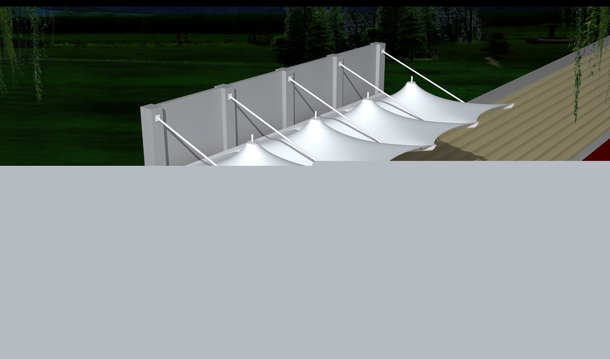 壽陽體育公園膜結(jié)構(gòu)【看臺(tái)雨棚】門球場(chǎng)案例